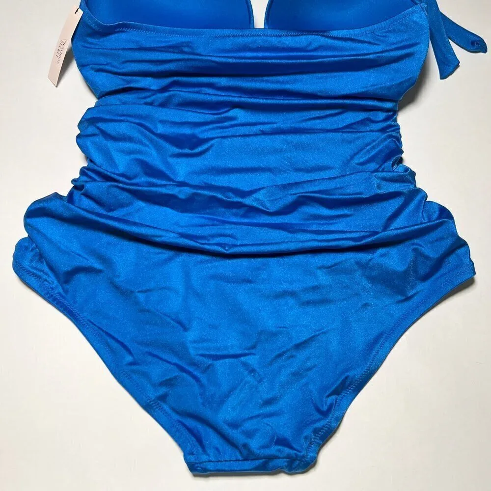 Victoria Secret Large L One Piece Swimsuit Bikini Push Up Ruched Shocking Blue